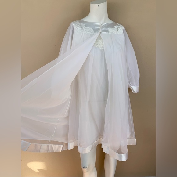 Sheer Babydoll Lingerie Dress w Shawl | Vintage Sleeveless Mini Dress w Jacket - Picture 5 of 8